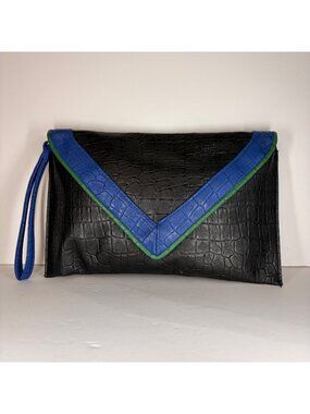 Giannini Faux Leather Croc Envelope Clutch Wristlet Black Blue Green Colorblock